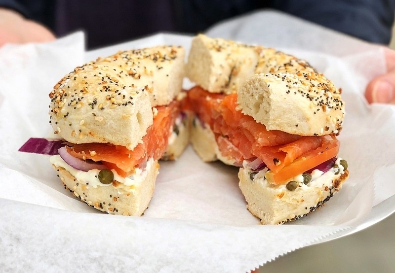 Everything bagel sandwich with salmon
