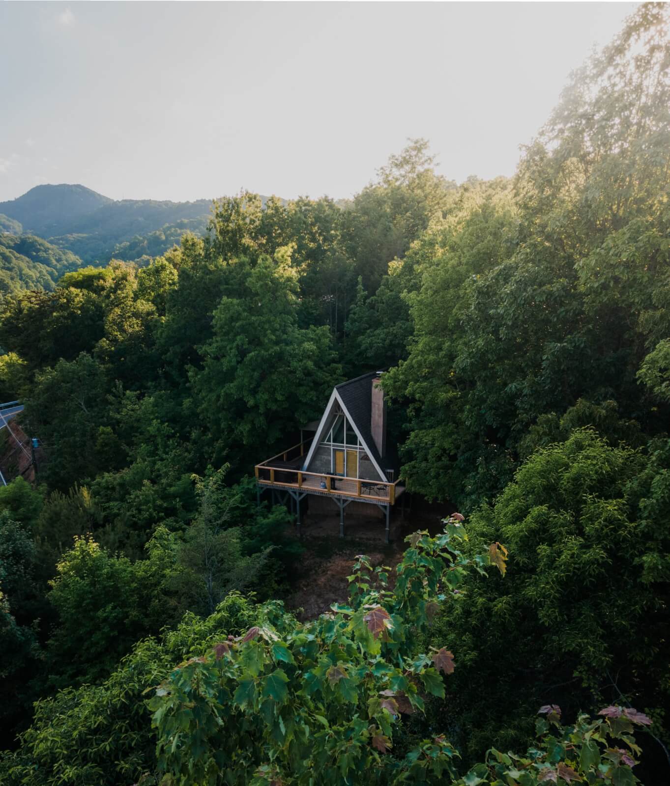 Treetop cabin nestled in the Smoky Mountains.