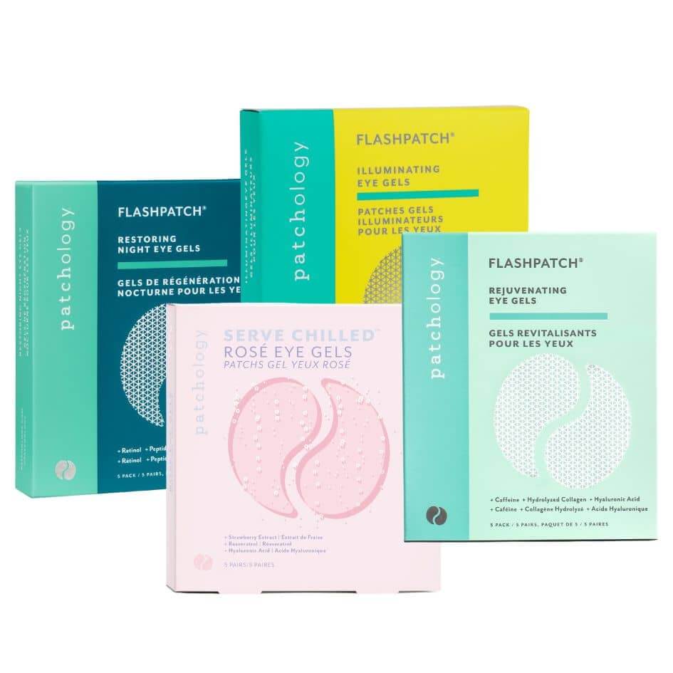 Four packages of Patchology eye gels.