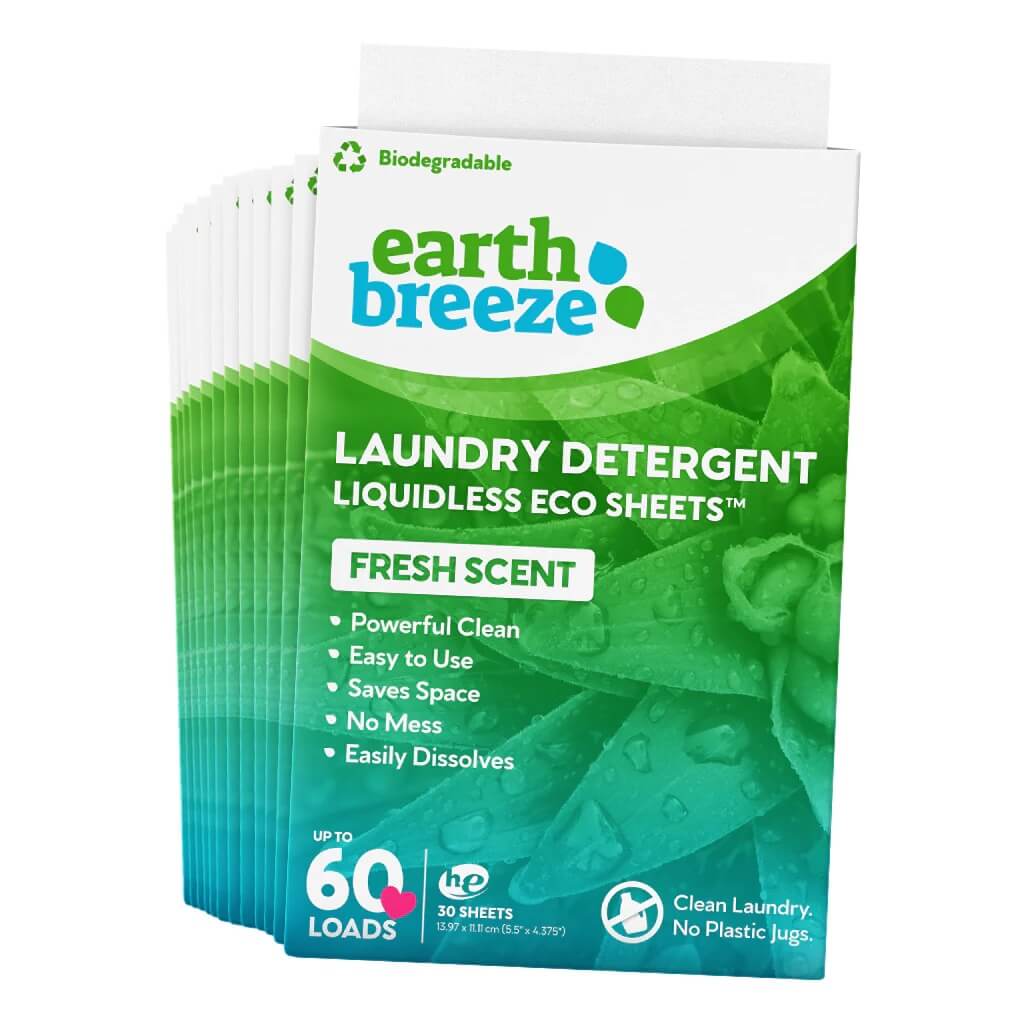 Packages of Earth Breeze Laundry Detergent Eco Sheets