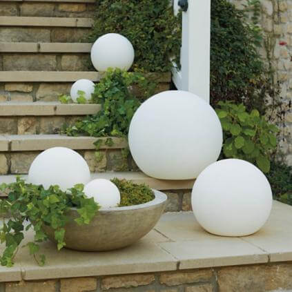 sphere lights lining outdoor staircase