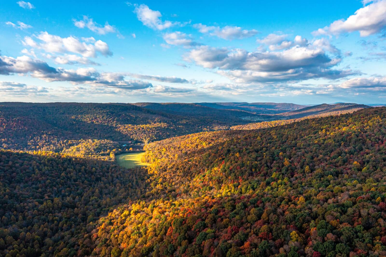 Aerial view of the Cumberland Plateau during the fall season.