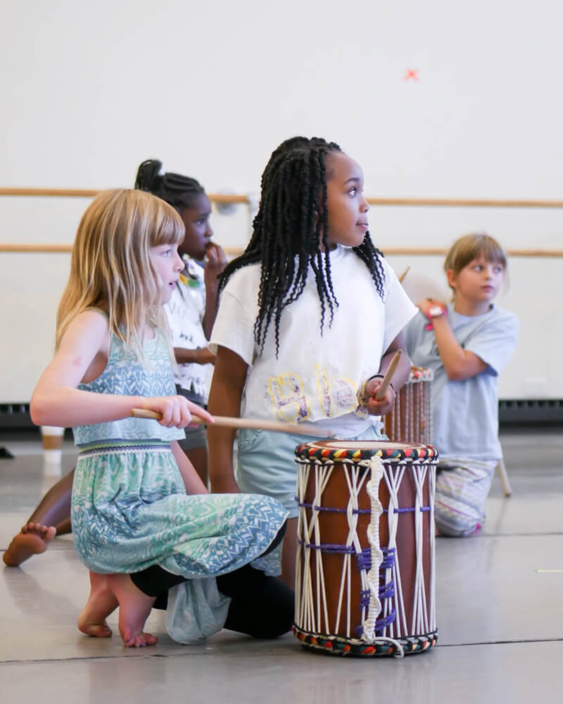 Campers African drumming at New Ballet School in Memphis