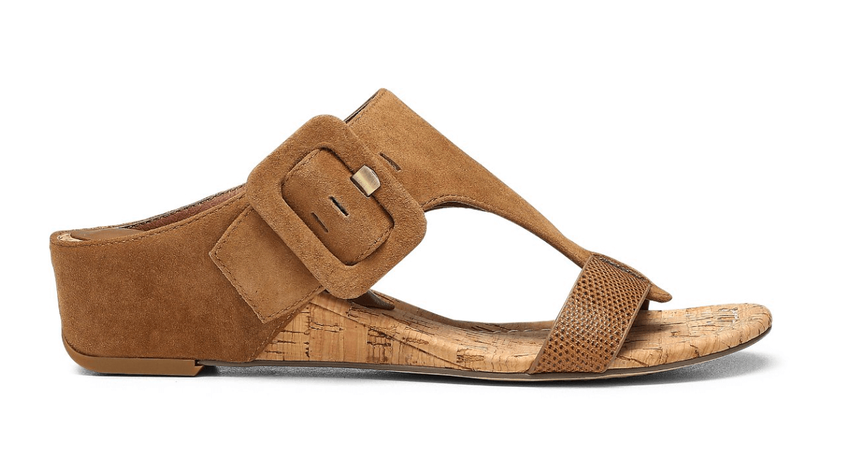 brown sandal with small wedge heel